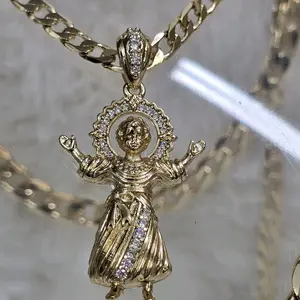 # 0072 Cadena cubana dije Divino Nin̈o oro laminado 14k Alta calidad