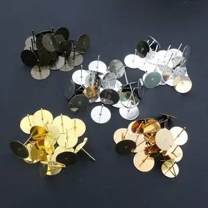 100pcs 4-12mm Metal Earring Studs Blank Base Setting DIY Earrings Post Jewelry Making Accessories Findings (with Stoppers)