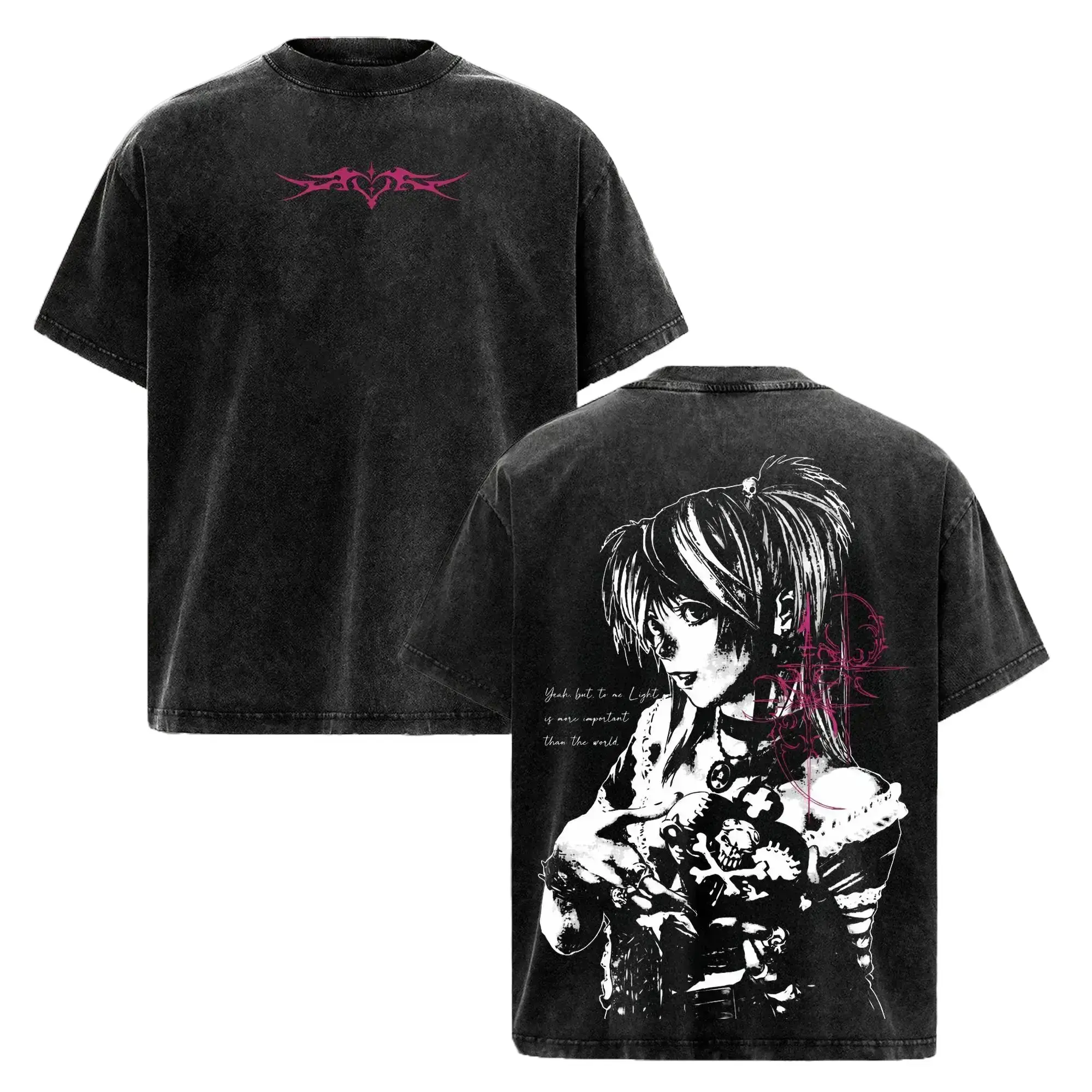 Vintage Washed Misa Amane Gothic Anime Graphic Tee - Dark Aesthetic Oversized Death Note Streetwear Shirt for Men & Women! Premium Casual Crewneck Couple T-Shirt, Trendy Y2K E-Girl Alt Fashion Top, Ultimate Everyday Retro Anime Apparel Fits For 2026!