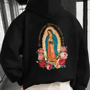 Virgen de Guadalupe Hoodie – Faith and Love “Reina de México” Religious Pullover, Our Lady of Guadalupe Floral Hoodie, Catholic Spiritual Gift for Men & Women