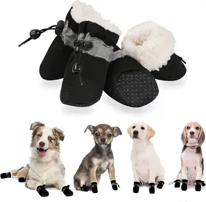 YAODHAOD Dog Shoes for Winter, Dog Boots & Paw Protectors, Fleece Warm Snow Booties for Puppy with Reflective Strip Anti-Slip Rubber Sole for Small Medium Size Dogs,Size 3: 1.5"X1.3" (L*W),Black YAODHAOD