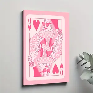 2D Flat, 2D Flat, Chic Pink Heart Ace Card Picture Frame Canvas Art- Perfect for Bedroom, Living Room, Or Hallway Decoration