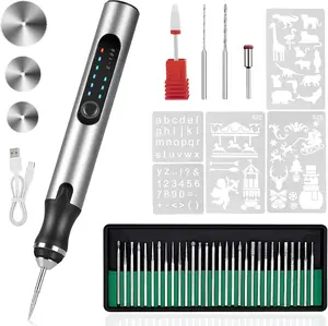 Electric Engraving Pen with 37 Bits, USB Rechargeable Cordless Engraving Machine, Portable DIY Rotary Engraver for Jewelry Wood Glass Stone Carving (Silver)