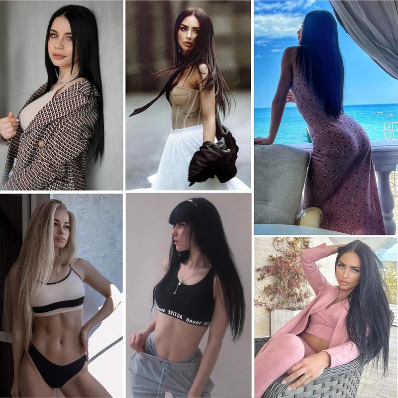 Black Clip in Hair Extensions 6PCS Straight Invisible 24inch Long Synthetic Thick Clips on Hairpieces for Women Girls Natural Full Head Party Daily Use 6OZ