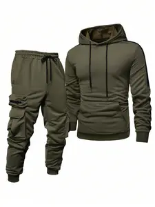 Men's Hooded Sweatshirt & Cargo Pants Set, Streetwear Tracksuit Set, Comfortable Breathable Fabric, Multiple Pockets, Ideal for Running & Outdoor Fitness