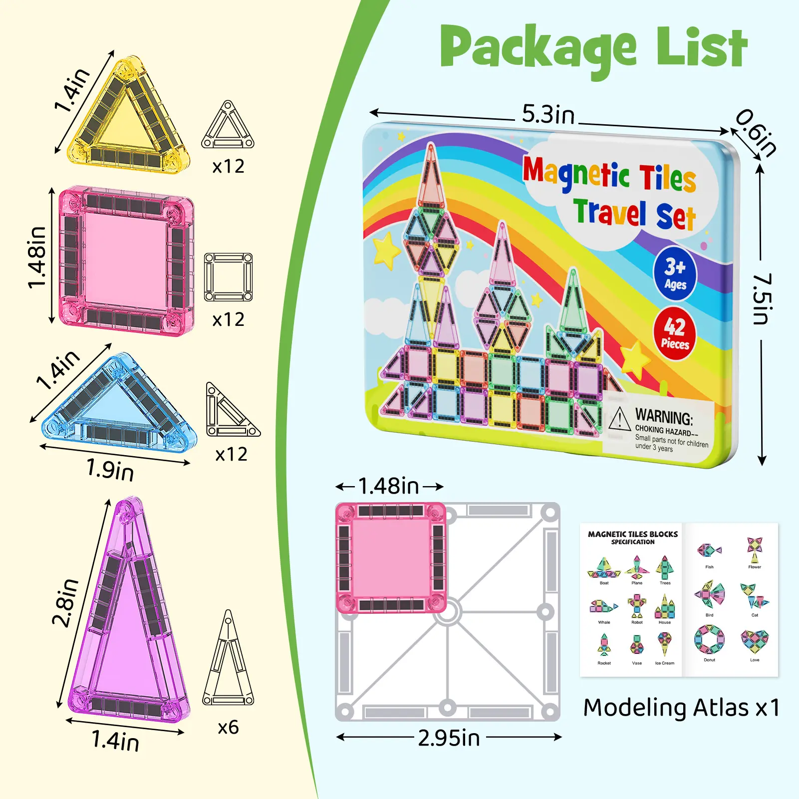 Magnetic tiles-42Pcs-Candy colors