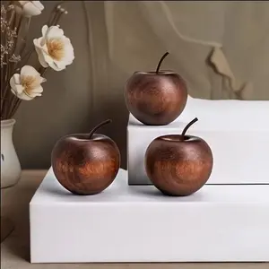 2 Natural Wooden Apple Scent Diffusers, Mini Essential Oil Air Freshener, Home and Car Use, Non-Decorative, Realistic Apple Design