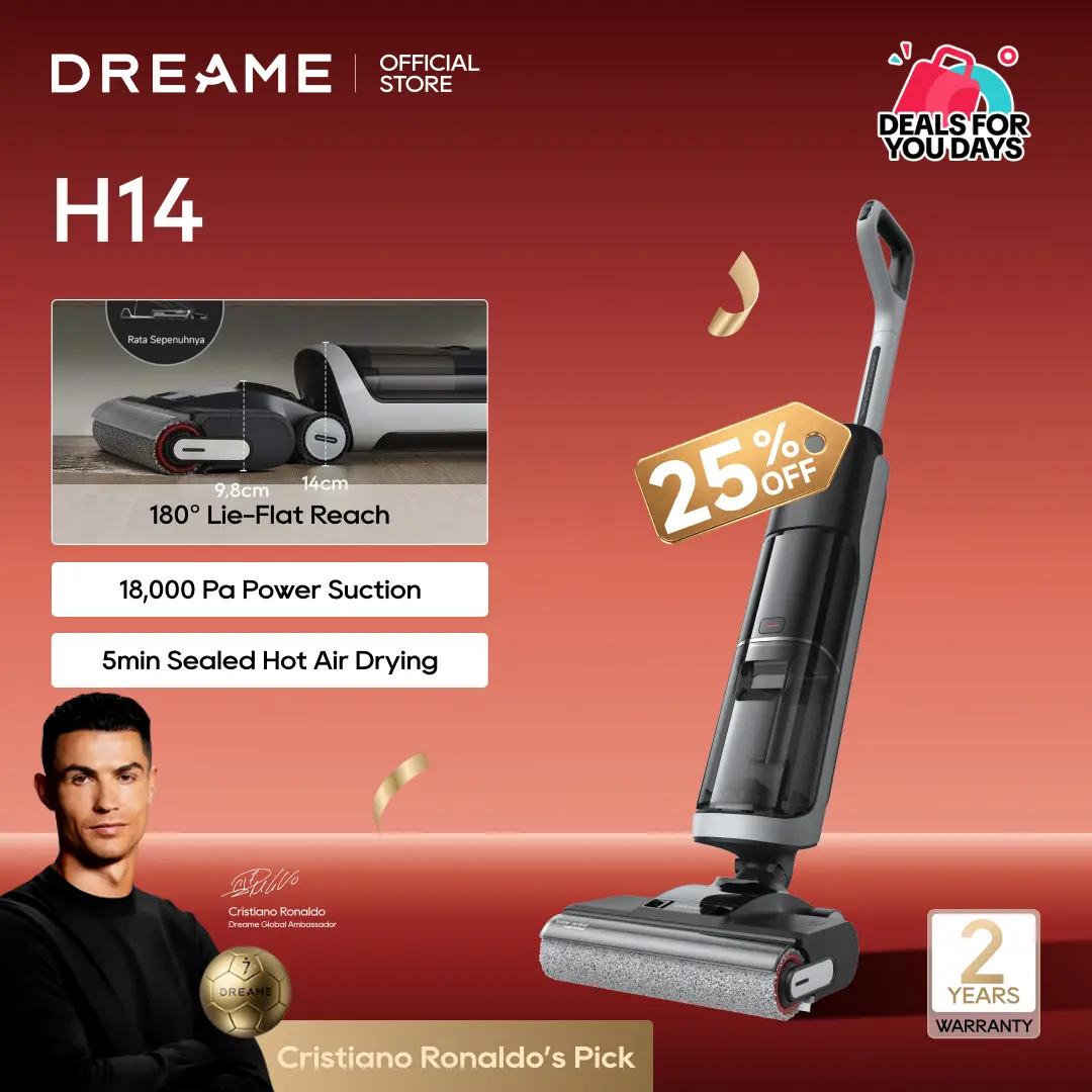 【Super Brand Day】DREAME H14 Series I / H12 Pro FlexReach Vacuum Mop, Wet and Dry Vacuum, 180° Lie-Flat Cordless Vacuum Mop Combo, 140°F Brush Washing, Fast Hot Air Drying in 5 Mins, Great for Sticky Steam Messes Cleaner Self Cleaning