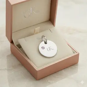 Engravable Birthstone Circle Charm – Personalized Initial & Month Gem Pendant