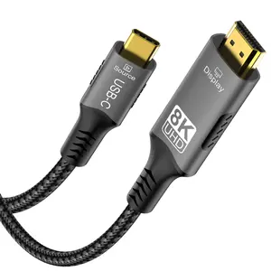 Durable USB C to HDMI 2.1 Cable 8K@60Hz 4K@120Hz [Thunderbolt 3/4 Compatible] UHD Compatible with MacBook Pro/Air, Surface Pro, iPad and More Device