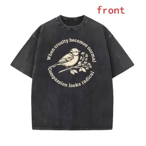 Radical Compassion Graphic T-Shirt – Washed Cotton, Floral Bird, Human Rights Message