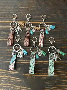 Western Style Faux Turquoise Cross Keychain, Vintage Bracelet Wristband, Bag Backpack Charm, Phone Earphone Case Accessory Gift
