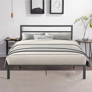 Queen Size Metal Bed Frame with Headboard Charcoal Grey-W31181462
