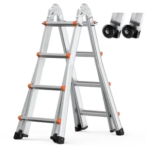 【DealsForYouDays】  Aluminum Telescopic Ladder, 15.5 FT A-Frame Compact Multi-Function Portable Collapsible RV Ladder, 330lb Load Capacity for Indoor Roof & Outdoor Stair Use, Durable Design, Aluminum Telescopic Ladders