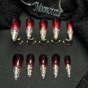 Moonovate - RUBY 10pcs Handmade Press On Nails Square Nails REUSABLE 3D Gel Fake Nails Acrylic Press On Nails											