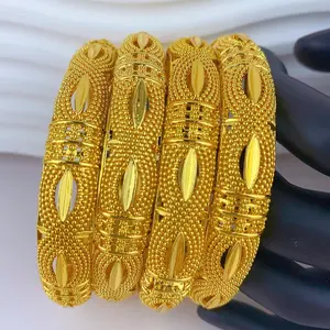 ANIID Luxury African 24k Gold Color Bangles For Women Arabic Bridal Dubai Charm Bracelet Nigerian Wedding Gift Jewelry Party