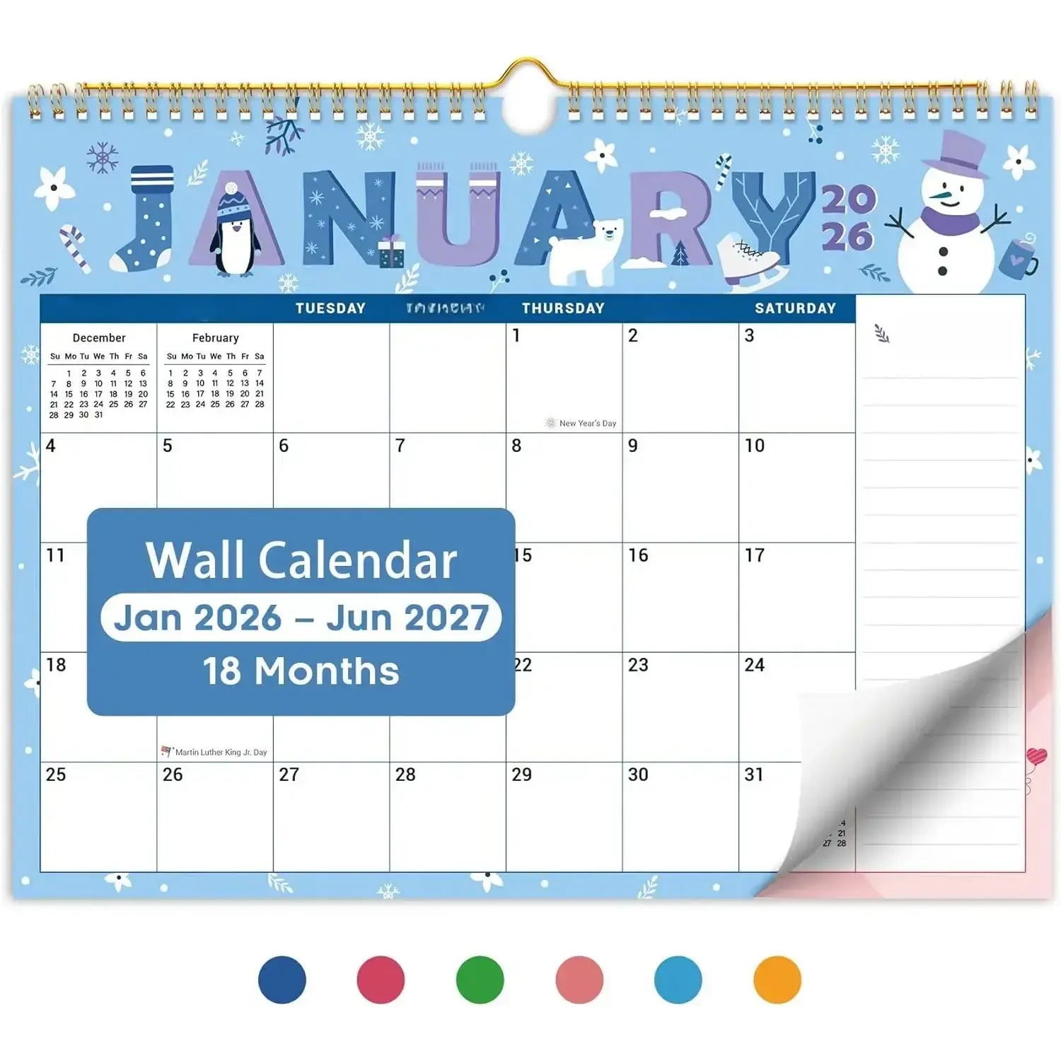 2026 Calendar,18-Month Wall Calendar Runs from Jan 2026 to Jun 2027, 11.5" x 14.7", Large Monthly Calendar with Twin-Wire Binding, Perfect for Home or Office - Seasonal