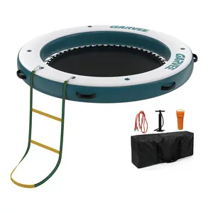 Round 8x8FT Inflatable Floating Dock, Floating Dock Water Platform with Mesh Swim Area,Non-Slip EVA Platform and Rope Ladder,Boats,Pool,Beach,Ocean