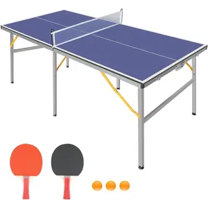 6x3FT Collapsible Table Tennis Table Set  with Net, 2 Paddles & 3 Balls, Mid-Size for Adults & Teens Portable Indoor/Outdoor Ping Pong Table