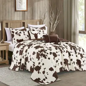 Linen Mart - Rustic Cowhide Brown Cow Skull Quilt Set - 5 Piece Set