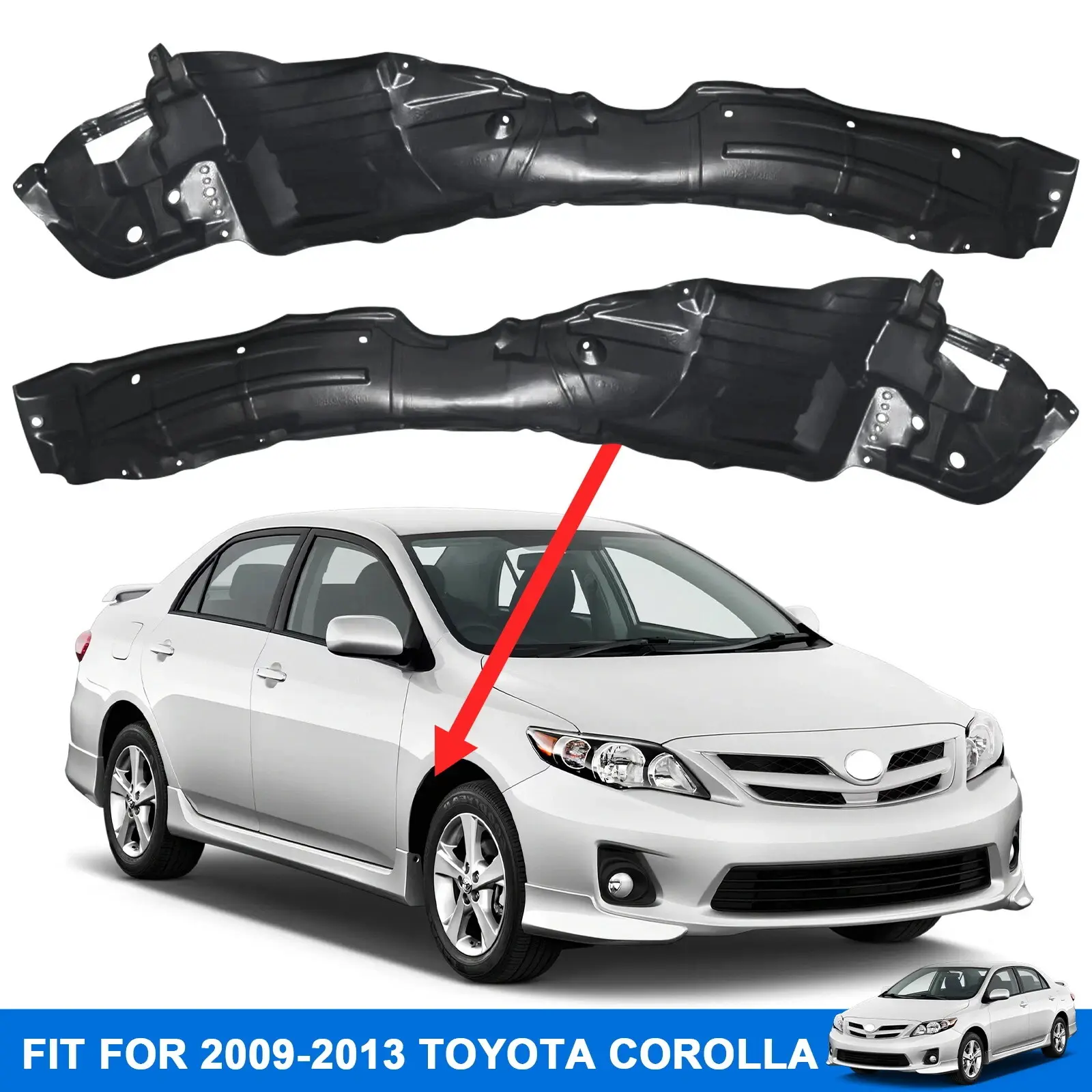 For 2009-2013 Toyota Corolla Front Fender Liner Splash Shield Left & Right Pair Inner Fender Guard Replacement PP Material
