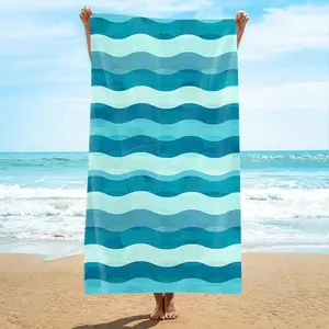 1pc, Microfiber, Blue and White Wave Pattern Beach Towel, Quick-Dry Microfiber, Strong Wrap Design, Suitable for Beach and Pool Use, Beach
