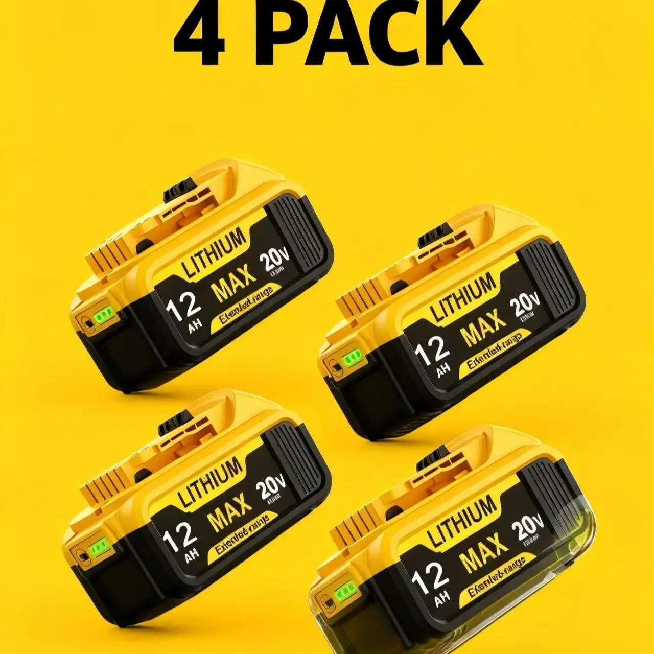 1-2-4PACK 12000 mAh 20V MAX Li-ion Batteries, Replacement for Dewalt 20V Max Batteries, Compatible with DCB200 DCB206 DCB207 DCB205 DCB204 Series Powe