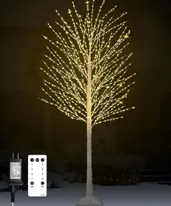 7FT Lighted Birch Tree, Birch Tree with 1200 LED Lights, 8 Twinkling Modes and Timer, Dimmable, Light Up Twig Christmas Tree for Indoor Outdoor  Party Garden Wedding Decorations