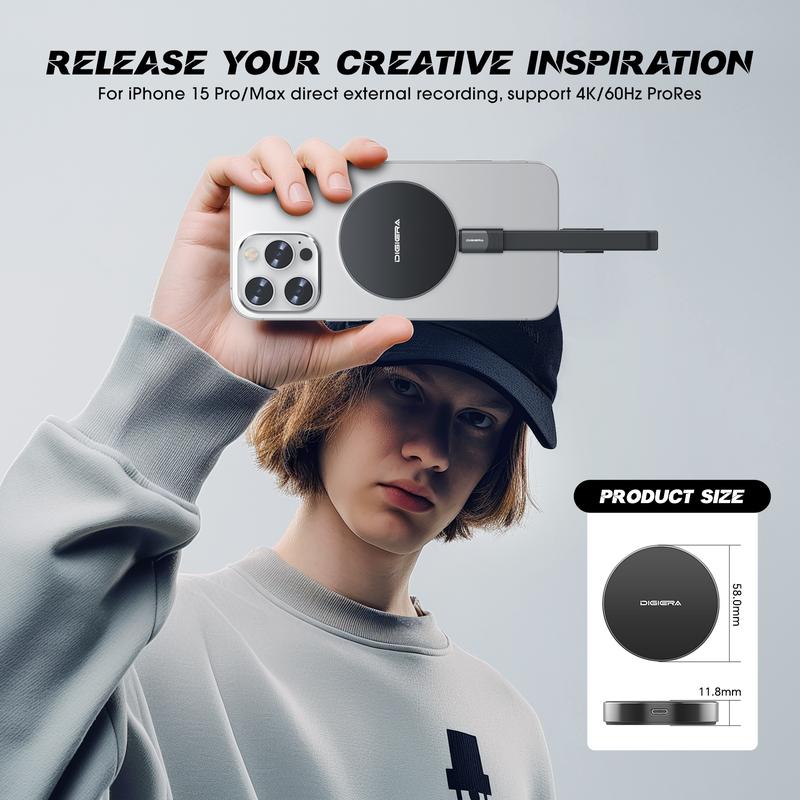 DIGIERA Magnetic Portable SSD 1TB/2TB/512GB Compatible with iPhone 15/16 & Android Type-C Up to 2000MB/s Read Speed for Content Creators - External Storage