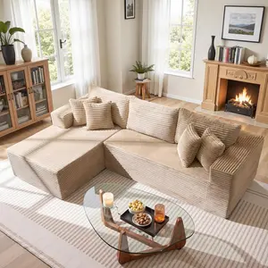 106 Inch Extra Long L-Shaped Modular Sectional Sofa with Chaise Lounge - Memory Foam Cushioning, Deep Seat Corduroy Sleeper Sofa Bed, Easy Assembly, Left/Right-Facing Chaise, Modular Design for Large Living Room, Durable Frame & Easy-Clean Fabric