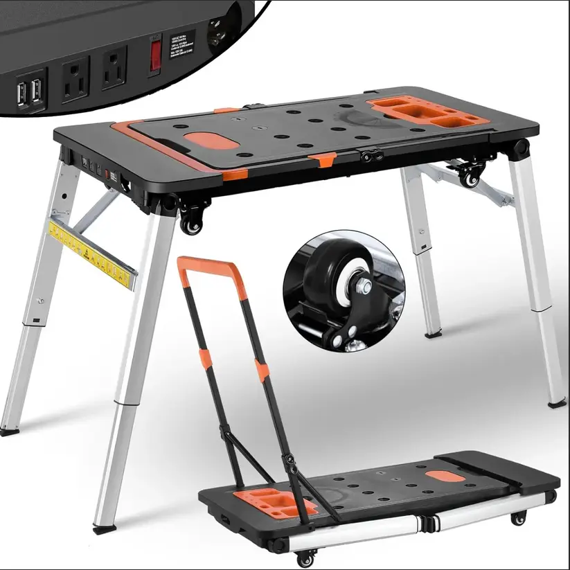 TLGREEN 7in1 Work Bench Multifunctional Portable Workbench Painted Work Table as Workbench, Folding Work Table Converts to Sawhorse, Scaffold, Creeper, Dolly And Hand Truck; Mobile Setup for Garage Projects, DIY deskmakeover, TikTok Shop Back to School