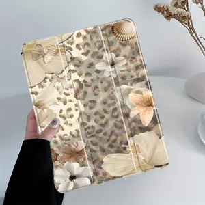 Leopard border pattern with adjustable stand and pen slot, foldable anti slip TPU protective case, suitable for Samsung, iPad mini, iPad Air, iPad Pro/iPad 10th generation, 11th generation and other series of iPad protective cases