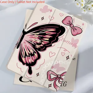 Beautiful Artistic Black and Pink Butterfly Element Design Foldable Shockproof Tablet Case,Suitable for iPad Mini, Air, Pro 4,5,6,7(2017,2018,2019,2020,2021,2022,2023,2024,2025 models),and Samsung S6,7,8,9,10FE + A7 LTE tablet cases