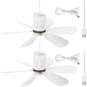 2 Set Portable USB Ceiling Fan for Camping Mini Silent Six  Plug in  Ceiling Fan with /off Button for Camping Bedroom Living Room RV Gazebo Tent Canopy(10.5  Long)