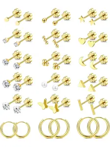 Small Flat Back Stud Earrings for Women Men Stainless Steel Earring Sets Tiny Flower Screw Back Cartilage Earring