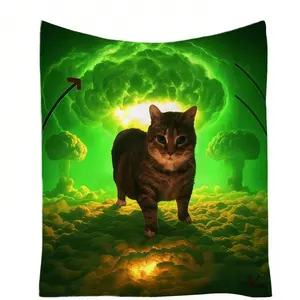 Oiiaii Funny Cat Decorative Blanket, Cyberpunk Style, Soft and Comfortable, Ideal for Sofa, Bed, Office, Dark, Tech, Cool Home Scenes