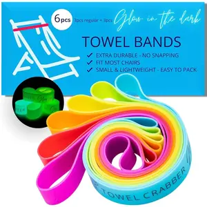6-Pack Towel Bands Beach Pool & Cruise Chairs (3 Regular + 3 Glow in The Dark)