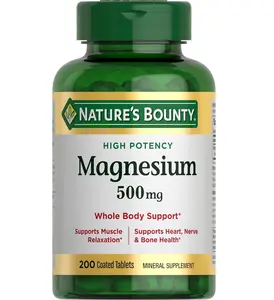 Nature's Bounty Magnesium 500 mg Tablets, High Potency Magnesium Supplement for Bone & Muscle Health, Whole Body Support, 200 Count (Pack of 1)