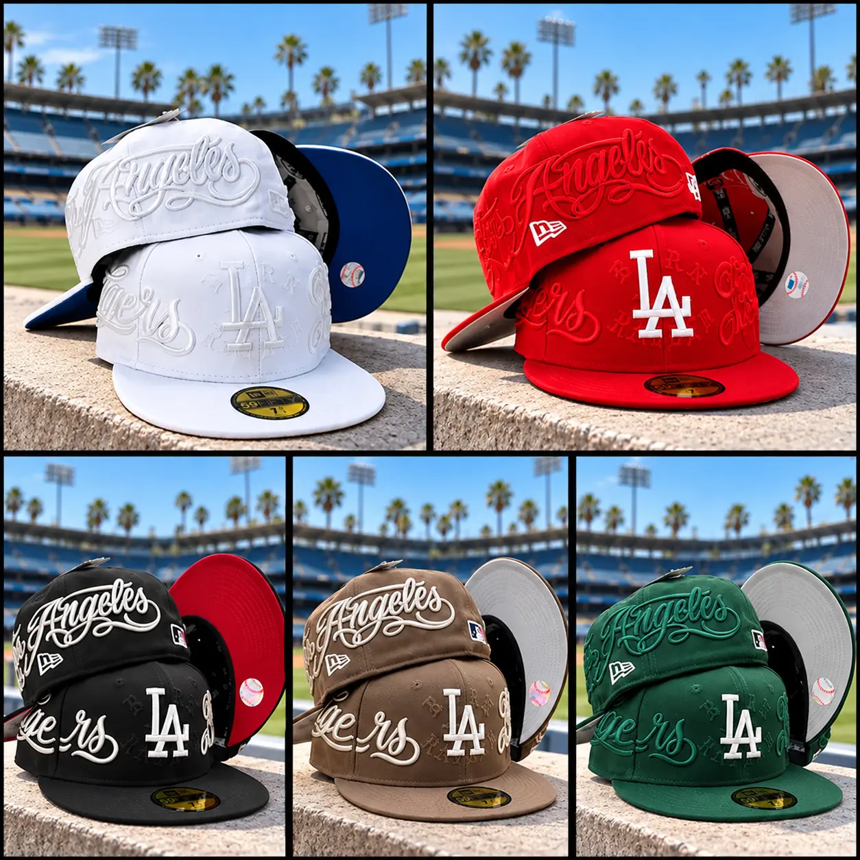 Los Angeles LA RED 59FIFTY Fitted Baseball Hat – Embroidered Flat Brim Cap
