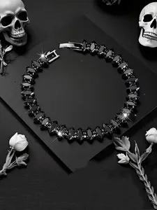 Unisex Gothic Eyelet Tennis Bracelet, Copper Plated, Synthetic Zirconia Inlay, Halloween Costume Jewelry Gift Idea