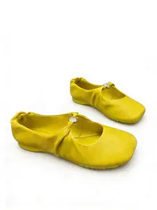 Women's Leather Ballet Flats, Comfortable Lightweight Soft Low Heel Dancing Shoes, Fashion Casual Round Toe Backless Design, Durable Daily Wear