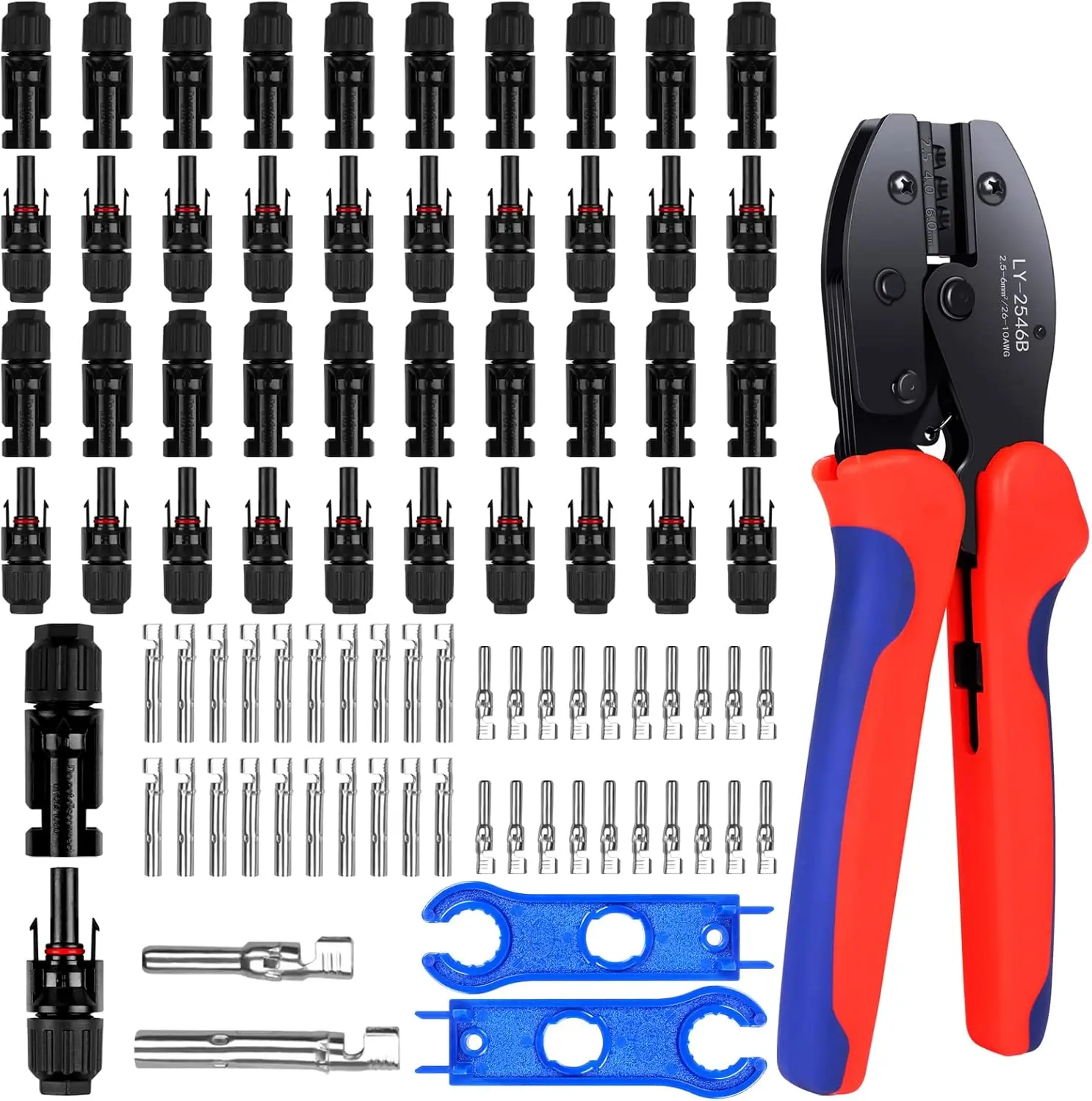 Pro Solar Panel Connectors & Tool Kit Secure Setup- 20 Pairs Male/Female Connectors with Crimping Tool Spanner Wrench & Wire Stripper for 2.5/4mm² PV Cable