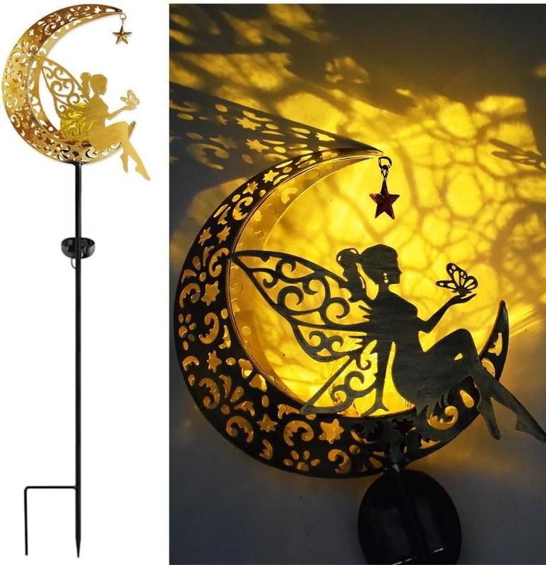 Solar Garden Statues Outdoor Decor Fairy Moon Figurine Light Stake Ornament for Patio, Lawn, Yard, Pathway gift for Mom Grandma Decoration