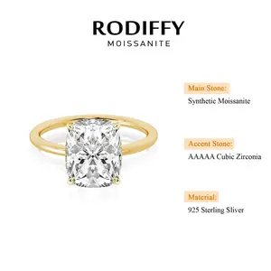 RODIFFY 4.0Ct Synthetic Moissanite Cushion Cut Engagement Ring In Sterling Silver