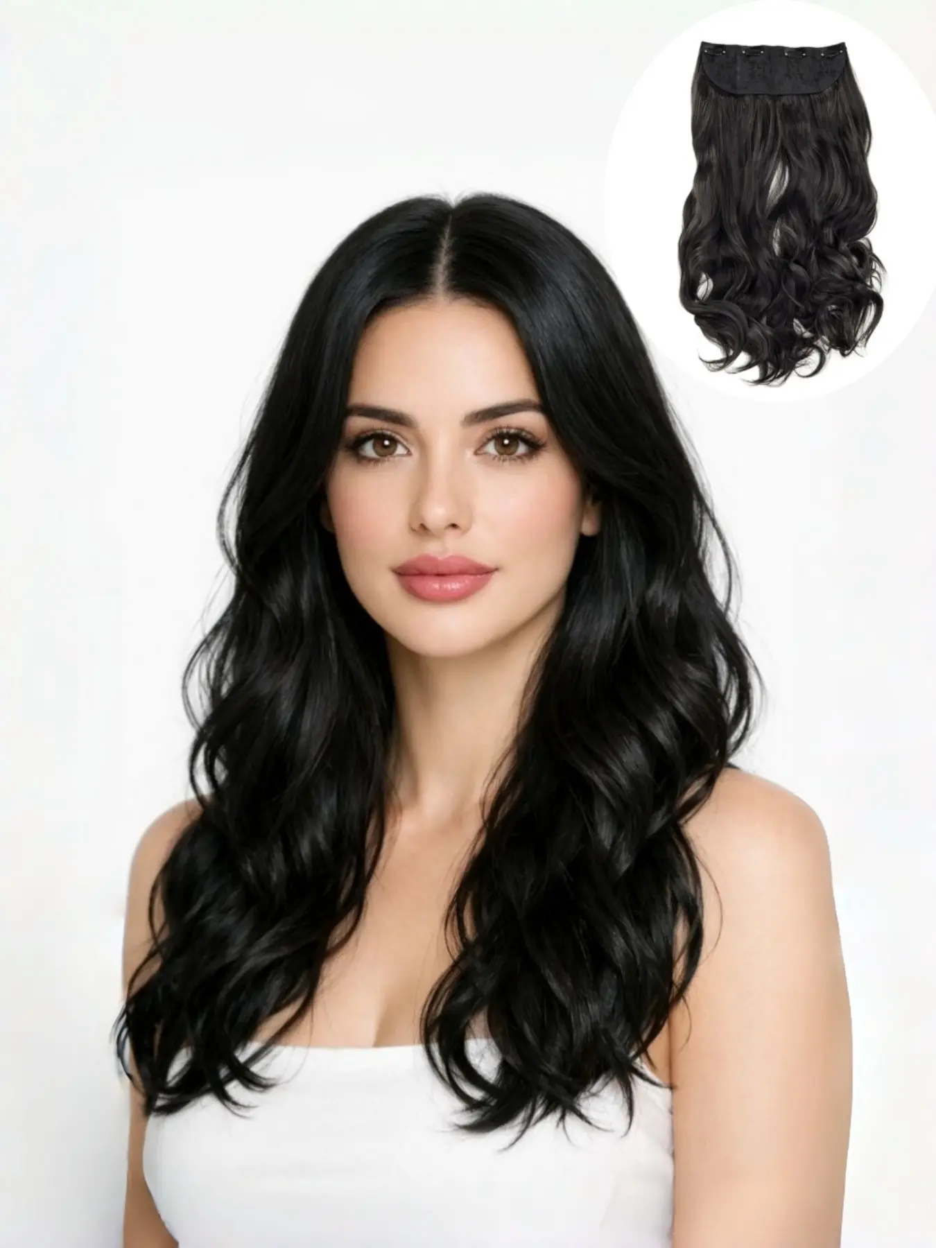 One-Piece Hairpiece for Wavy Curly Hair in Black Suitable for Women Made of Synthetic Material Heat-Resistant. Suitable for Daily Use 18 Inches Synthetic Hair Pieces Wavy Hairpieces