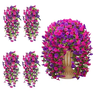 2/6 Pcs Artificial Morning Glory Hanging Vines, Fade-Resistant Realistic Fake Plants, Outdoor Decor, UV Resistant, Home Garden Decoration
