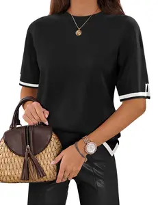Zeagoo Womens Knit Short Sleeve Tops Summer Pullover Blouse Basic Casual Shirt