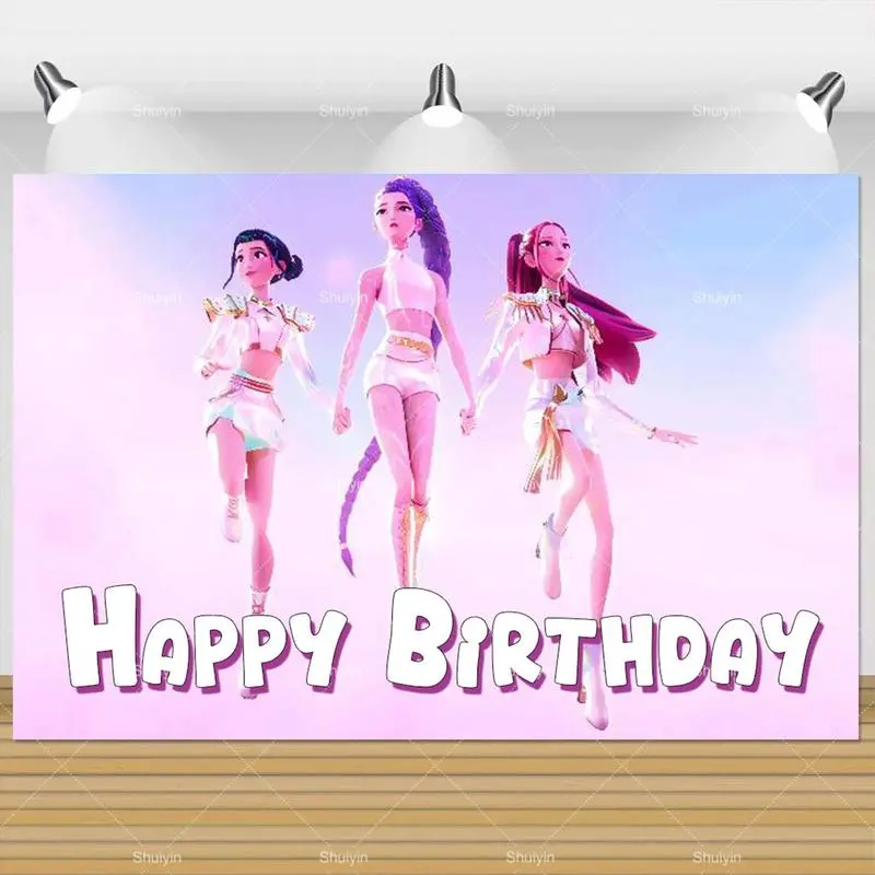 Hot KPop Girl Demon Hunters Backdrop Hc188-10 Adult Children's Birthday Party Decorations Baby Shower Banner Background Photo Booth Props Lightweight Ornaments