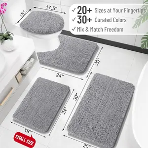 Bathroom Rugs 30x20, Extra Soft Absorbent Chenille Bath Rugs, Rubber Backing Quick Dry, Machine Washable Bath Mats for Bathroom Floor, Tub and Shower, Home Decor Accessories, Grey