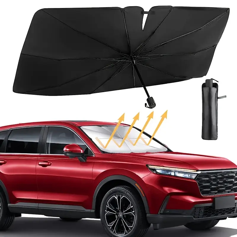Umbrella-Type Foldable Sunshade Windshield Sunshade, Car Windshield Cover for Sun Foldable Windshield Sun Umbrella Silver Coated Anti-UV Car Sunshade Cover